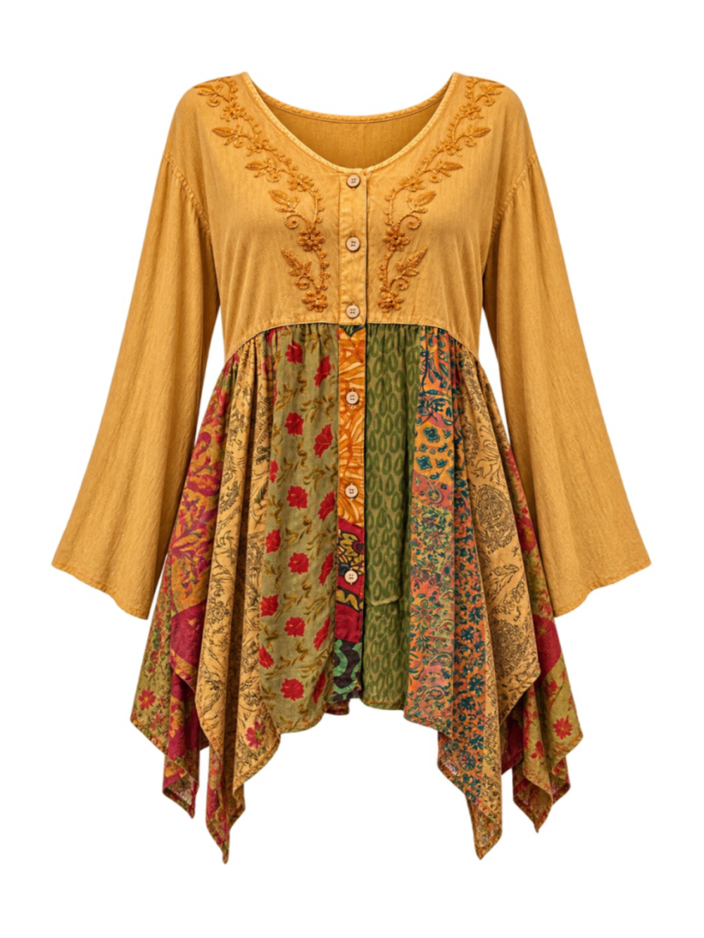 Young Threads Patchwork Tunic Womens 3X Boho Embroidered Asymmetric Plus NWT